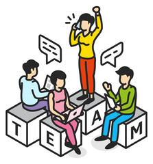 Teamwork isometric icon. Team people working together