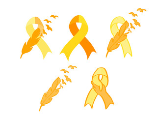 World suicide prevention day awareness and support ribbon in orange and yellow color