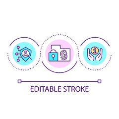 Biometric data privacy loop concept icon. Fingerprints collection and protection abstract idea thin line illustration. Security process. Isolated outline drawing. Editable stroke. Arial font used