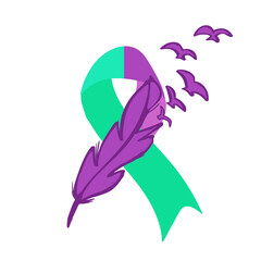 World suicide prevention day awareness and support ribbon in teal and purple color
