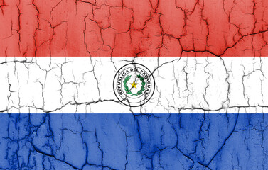 Textured photo of the flag of Paraguay with cracks.