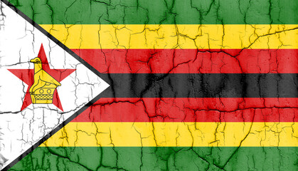 Textured photo of the flag of Zimbabwe with cracks.