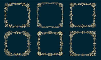 Set of decorative Vintage golden frame and calligraphic borders corner ornate