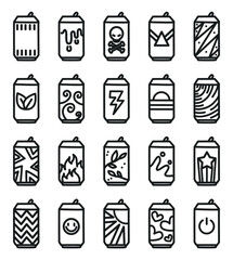 Set of outline icon soda cans with cartoon style.