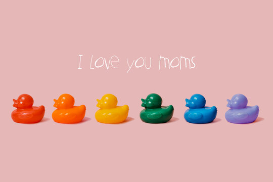 text I love you moms and rainbow rubber ducks