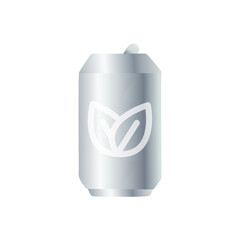 Silver soda can flat icon leaves