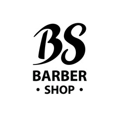 Obraz premium Barbershop. Digital illustration with vector hand lettering. Black letters B and S on the white background. Logo for barber shop studio salon business. Print for ads flyer banner poster business card.