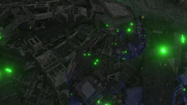 Industrial sci-fi spiral snake zoom 3d animation