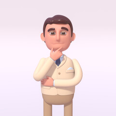 3d render of businessman in suit thinking, unsure, doubtful