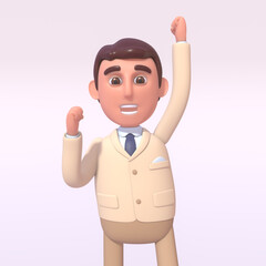 3d render of cheerful businessman in suit celebrating victory, success