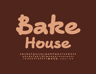 Vector creative emblem Bake House with handwritten Alphabet Letters, Numbers and Symbols set. Artistic modern Font