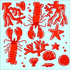 lobster srimp sea background pattern for beach clothes beach toys 