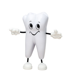 a toy in the form of a smiling tooth with arms and legs. The concept of oral health care. Dental clinic and Dentistry