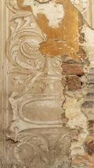 Grunge old fresco painting on wall. Shabby antique interior decoration as grungy background.