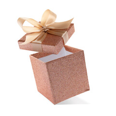 Beautiful rose gold gift box on white background