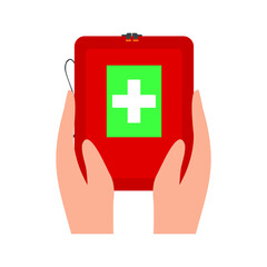 Obraz premium Person holding first aid kit isolated on white, illustration