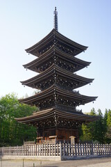 Naklejka premium Five Storied Pagoda at Jogi Nyorai Saihoji Temple in Miyagi, Japan - 日本 宮城県 仙台 定義山 定義如来西方寺 五重塔