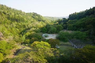 Okuta Dam and lakeside mountains in Sendai, Miyagi, Japan - 日本 宮城県 大倉ダム
