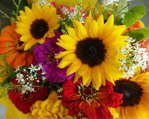 Bouquets of Flowers for Sale at a Farmers Marke