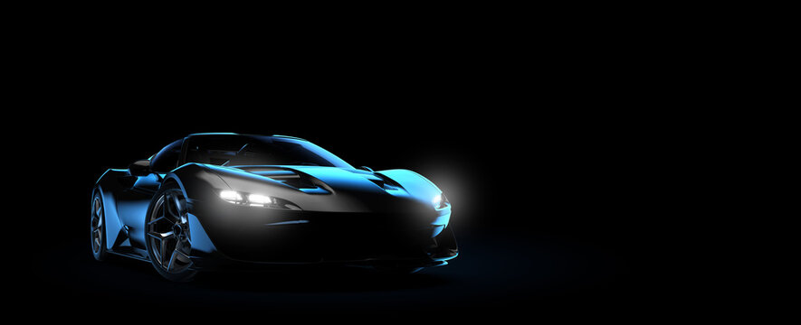 Generic and unbranded black sport car isolated on a dark background