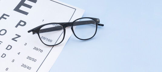 Glasses and table for checking visual acuity