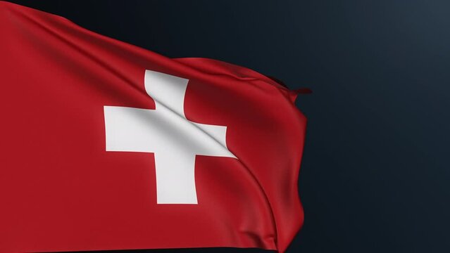 Switzerland flag. Swiss cross. Bern sign. European country. Official identity symbol of celebration of National Day, August 1. Realistic 3D animation with waving cotton texture.