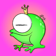 Cartoon frog one eye and round body is cute character. Vector and illustration. All in a single layer.