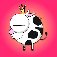 Cartoon ox one eye and round body is cute character. Vector and illustration. All in a single layer.