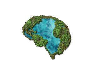 Think Green- human brain is covered with green trees. World environment day and nature conservation...