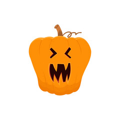 Cartoon Pumpkin face with scary smile, design element for Halloween. 