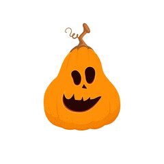 Cartoon pumpkin face with funny smile, design element for Halloween