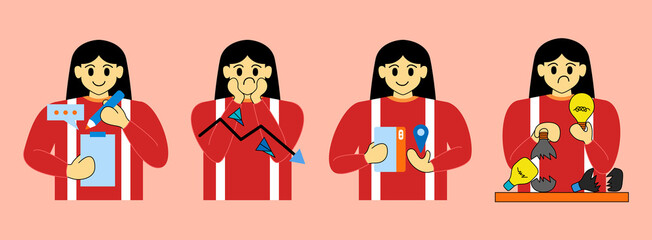 Obraz premium Set Business Concept illustrations. Collection of scenes with woman taking part in business activities. Vector illustration