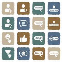 Social Media Icons. Grunge Color Flat Design. Vector Illustration.