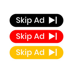 Modern vector skip ad button icons sign design collection set. Symbol for social media elements.