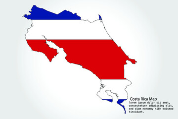 Costa Rica Map stripes. Vector illustration Color on White Backgound