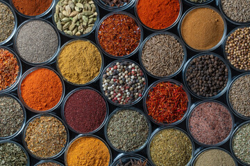 Assortment of aromatic spices, seeds and dry herbs for cooking food