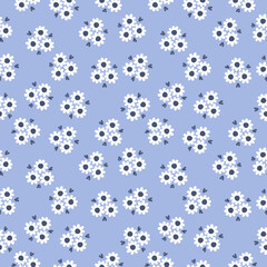 Fototapeta na wymiar Seamless pattern with white flowers and blue background