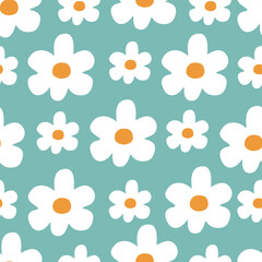 Chamomile flowers hand drawn vector illustration.Cute floral seamless pattern for kids fabric or wallpaper.