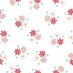 Seamless pattern with pink flower bouquets. 
