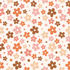 Seamless pattern with colorful flowers and dots