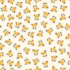 White seamless pattern with orange and yellow flowers.