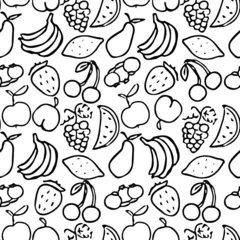 Fototapeten Seamless fruits pattern. Black and white doodle fruits pattern. Fruits background © eliyashevskiy