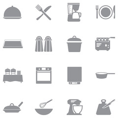 Restaurant Accessories Icons. Gray Flat Design. Vector Illustration.