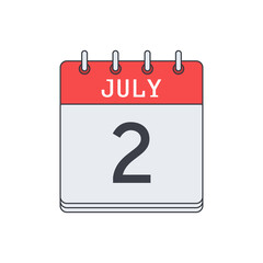 July 2. Calendar icon. Vector illustration, flat design. .