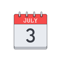 July 3. Calendar icon. Vector illustration, flat design. .