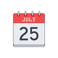 July 25. Calendar icon. Vector illustration, flat design..