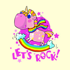 Let's rock t-shirt decoration with cute unicorn rocking horse 