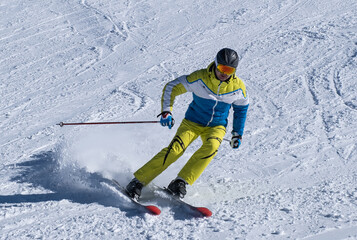 PALANDOKEN, TURKEY - January 2021. Skiing on front. Erzurum, Turkey.Palandoken is known as the best...