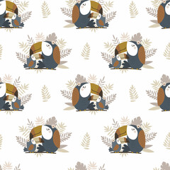 Seamless pattern with cute toucan. Vector illustrations