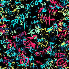 Obraz premium Seamless Pattern of Darkside Neon Graffiti Street Art Wall Background